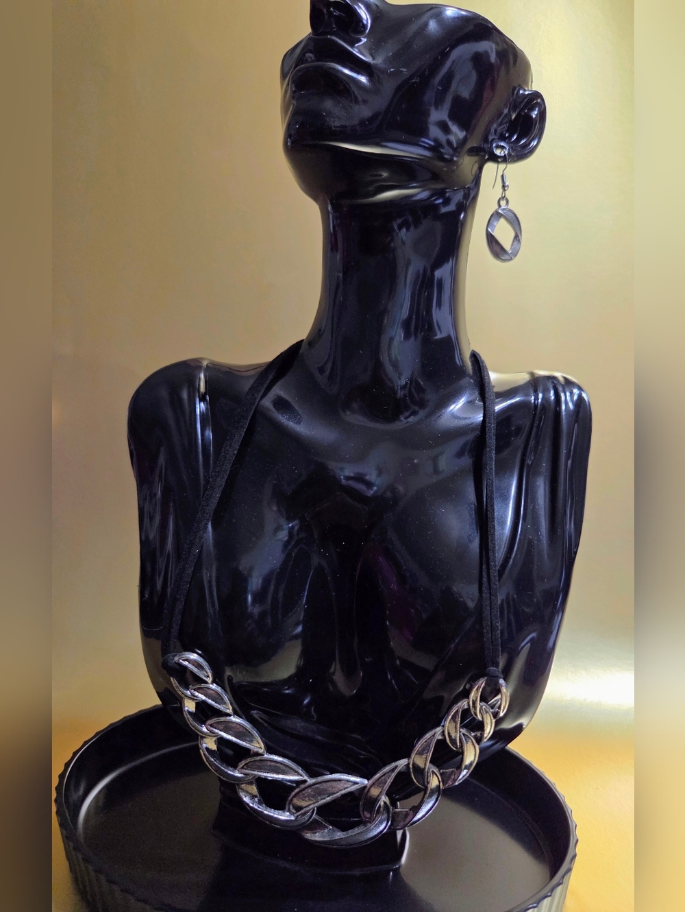 Statement Silver-Tone Chain Necklace and Earrings Set - Unbranded